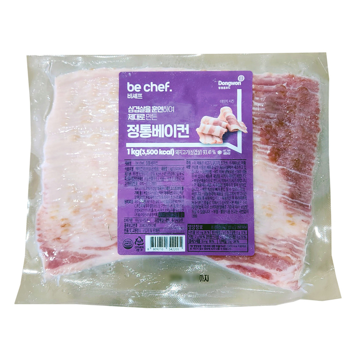 동원홈푸드 비셰프 정통베이컨 1kg 무료 아이스포장 돼지고기 삼겹살 훈연